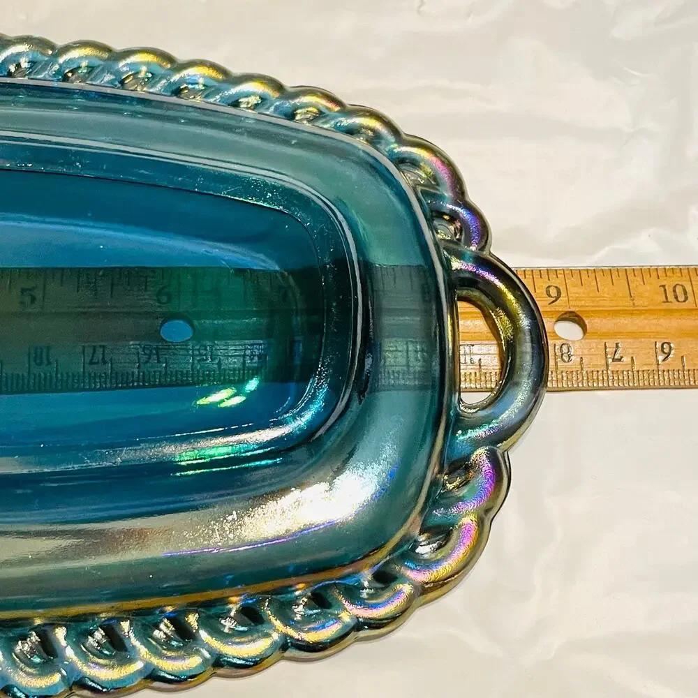 Indiana Glass Vintage Harvest Grape Blue Iridescent Carnival Glass Underplate